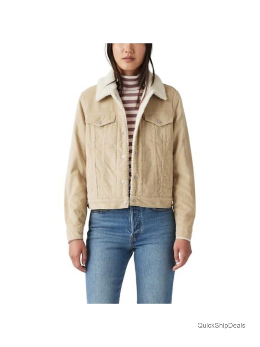 Women's Sherpa Lined Trucker Jacket Denim Zip Up Winter Coat Buttons